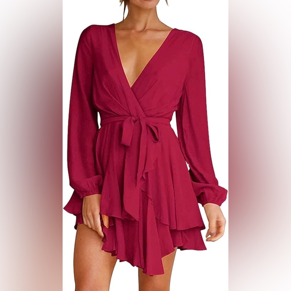 Chic Long Sleeve Wrap Dress in Deep Pink